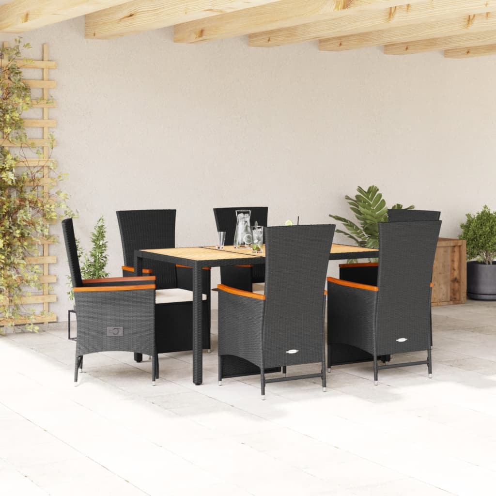 vidaXL Ensemble à manger de jardin coussins 7pcs Noir Résine tressée