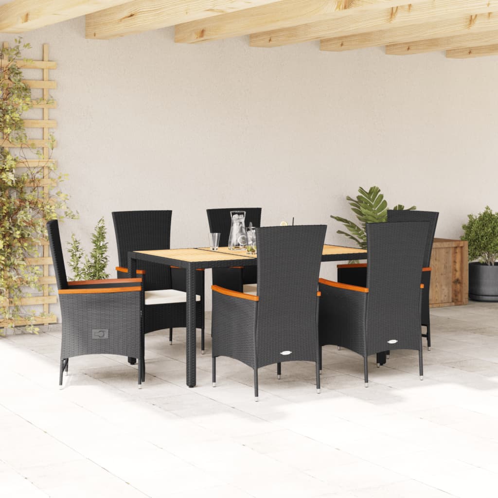 vidaXL Set mobilier de grădină cu perne, 7 piese, negru, poliratan