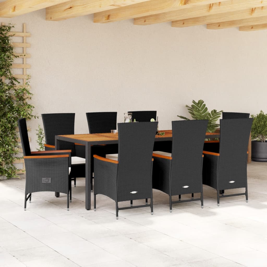 vidaXL 9-tlg. Garten-Essgruppe mit Kissen Schwarz Poly Rattan