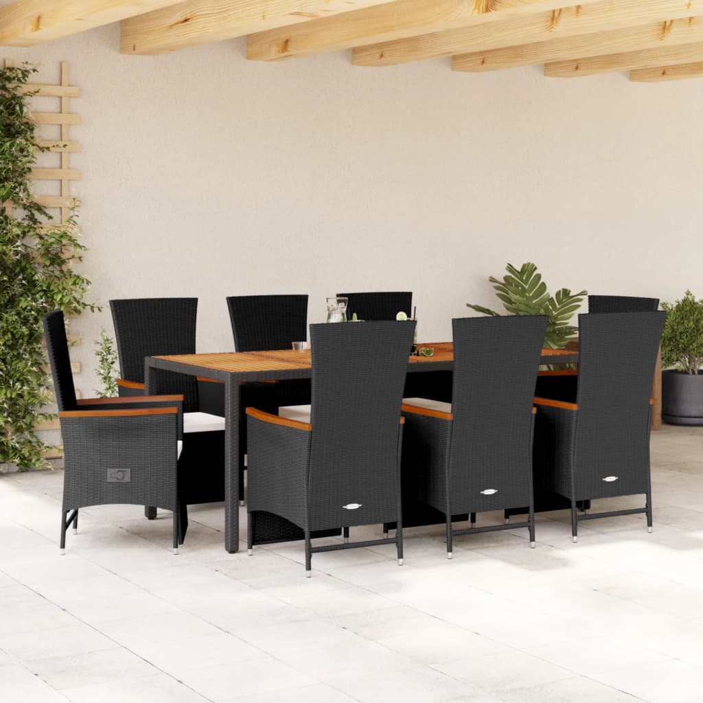 vidaXL Set mobilier de grădină cu perne, 9 piese, negru, poliratan