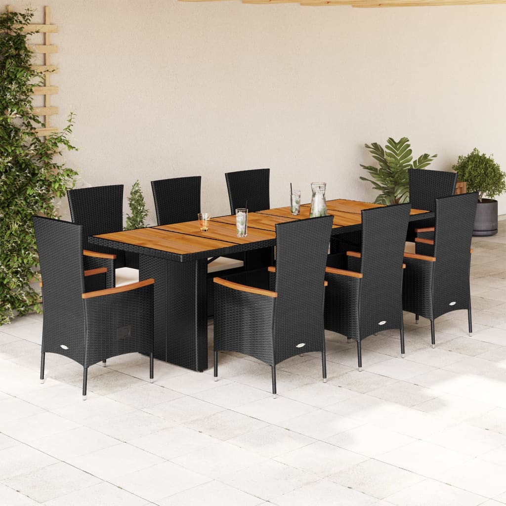 vidaXL Set mobilier de grădină cu perne, 9 piese, negru, poliratan