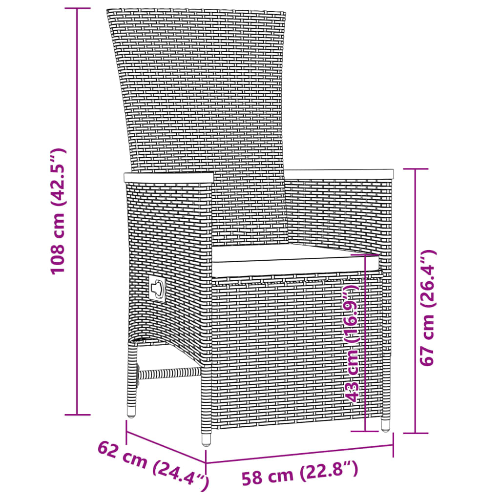 imagem de vidaXL 9 pcs conjunto de jantar p/ jardim c/ almofadões vime PE preto10