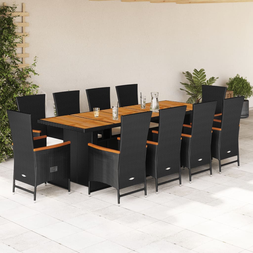 vidaXL Set mobilier de exterior cu perne, 11 piese, negru, poliratan