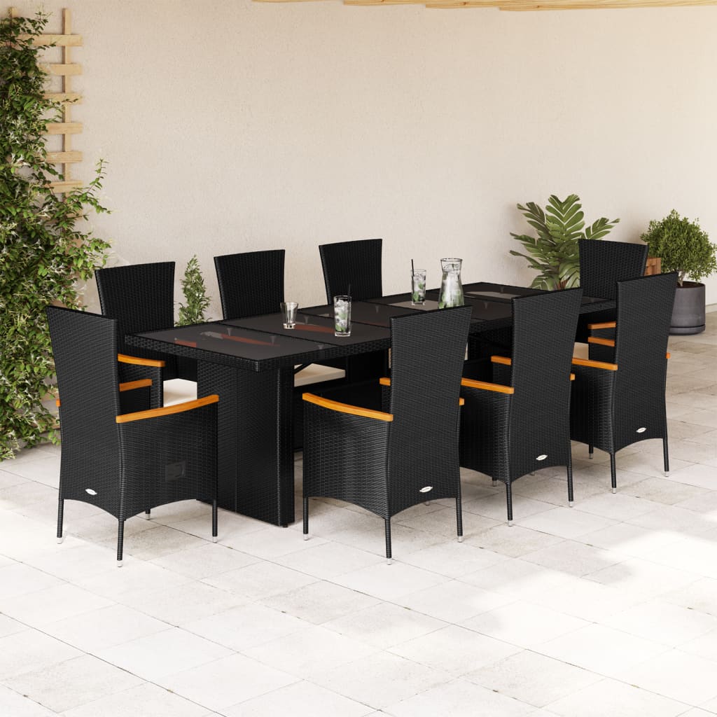 vidaXL Set mobilier de grădină cu perne, 9 piese, negru, poliratan