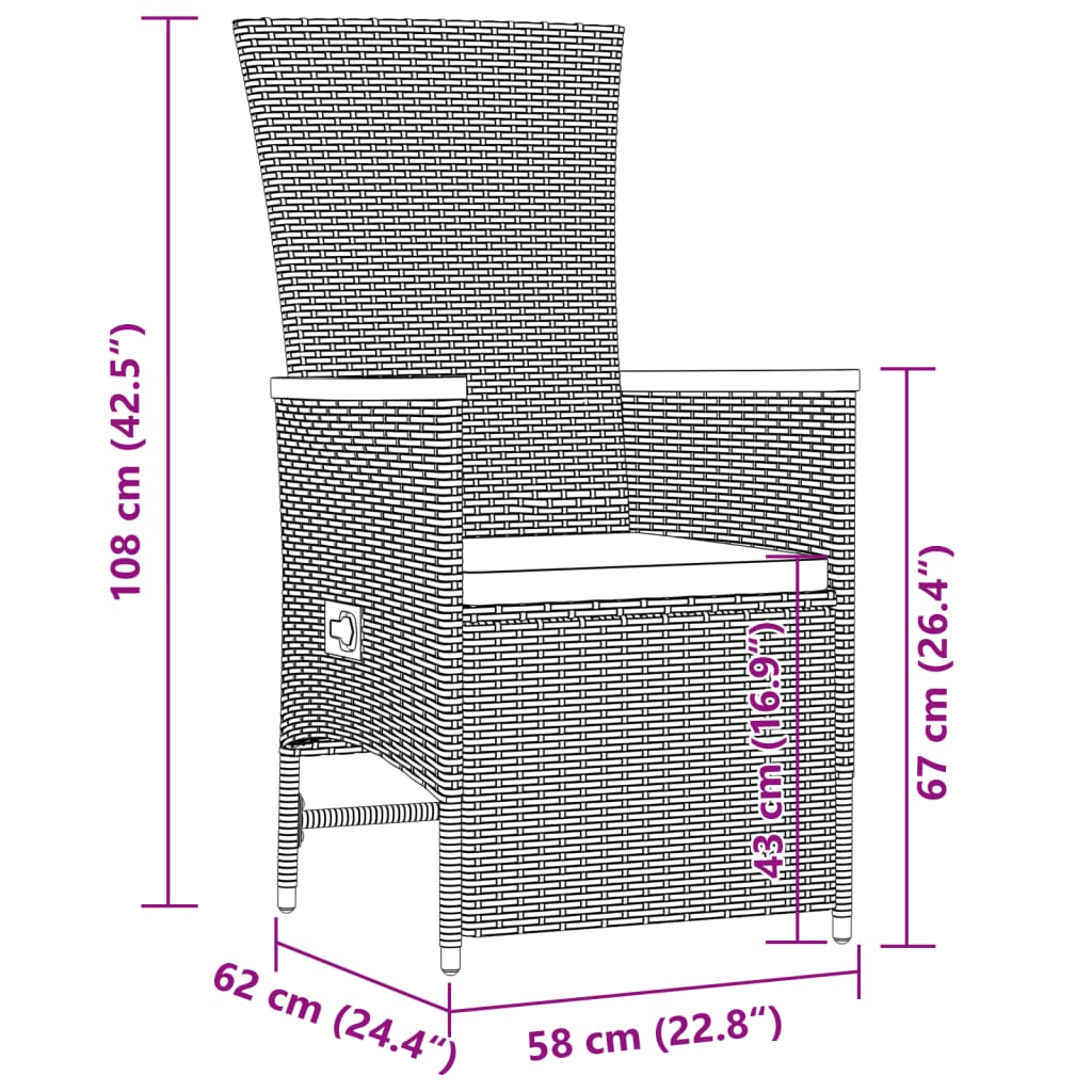 imagem de vidaXL 11 pcs conjunto de jantar p/ jardim c/ almofadões vime PE preto10