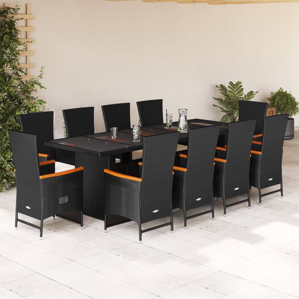 vidaXL Set mobilier de exterior cu perne, 11 piese, negru, poliratan