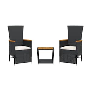 3dílný zahradní jídelní set s poduškami černý polyratan - obrázek 2