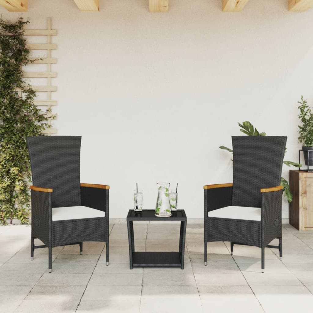 vidaXL 3-tlg. Garten-Essgruppe mit Kissen Schwarz Poly Rattan