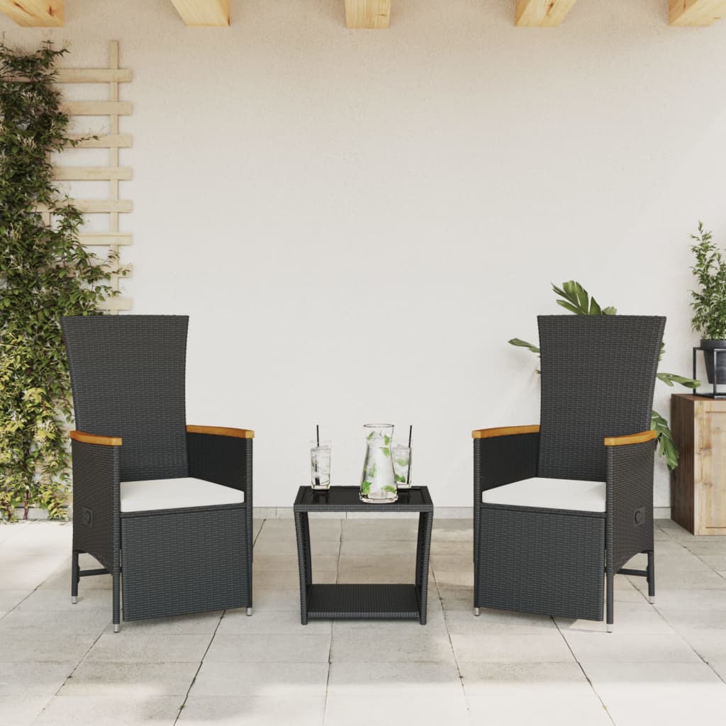 vidaXL 3-tlg. Garten-Essgruppe mit Kissen Schwarz Poly Rattan