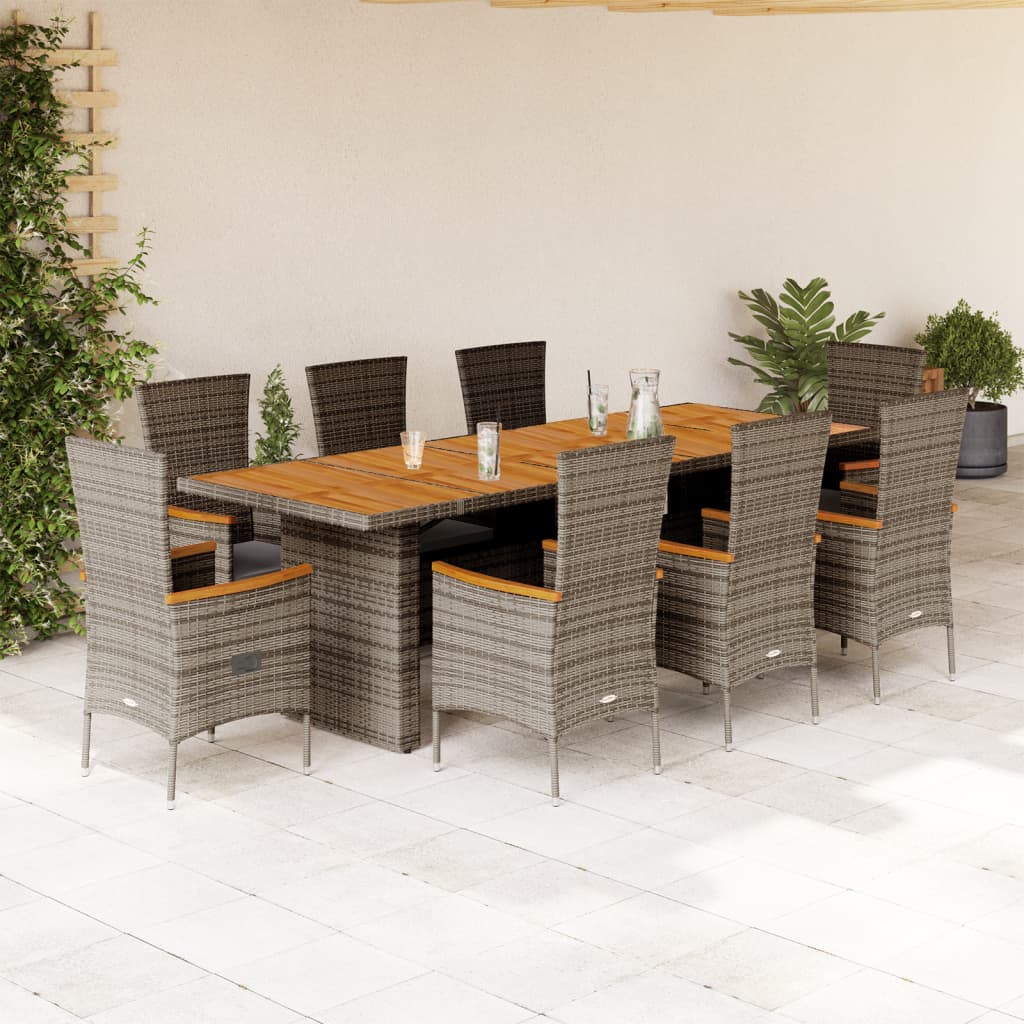 vidaXL Set mobilier grădină cu perne, 9 piese, gri, poliratan