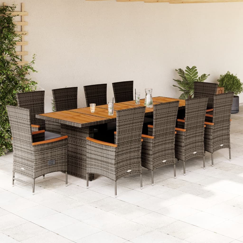 vidaXL Set mobilier de grădină cu perne, 11 piese, gri, poliratan