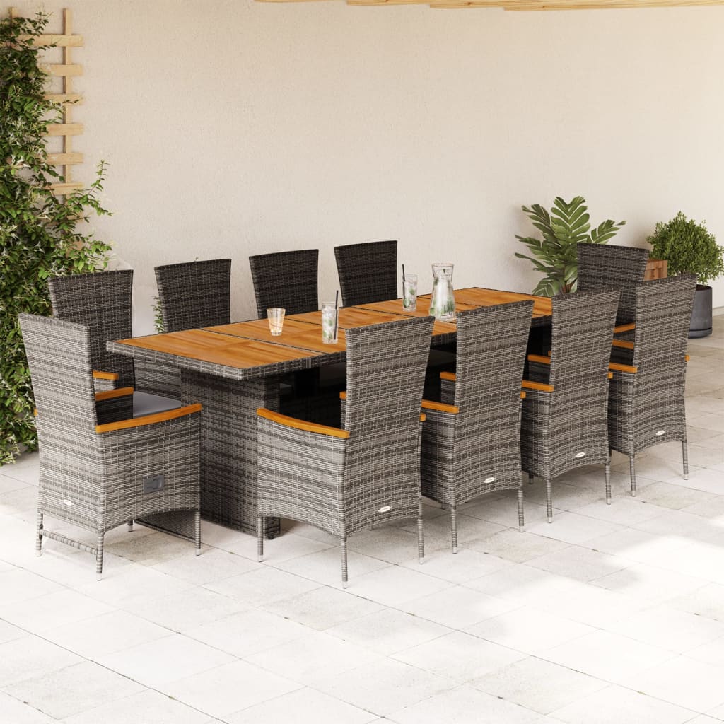 vidaXL Set mobilier de grădină cu perne, 11 piese, gri, poliratan