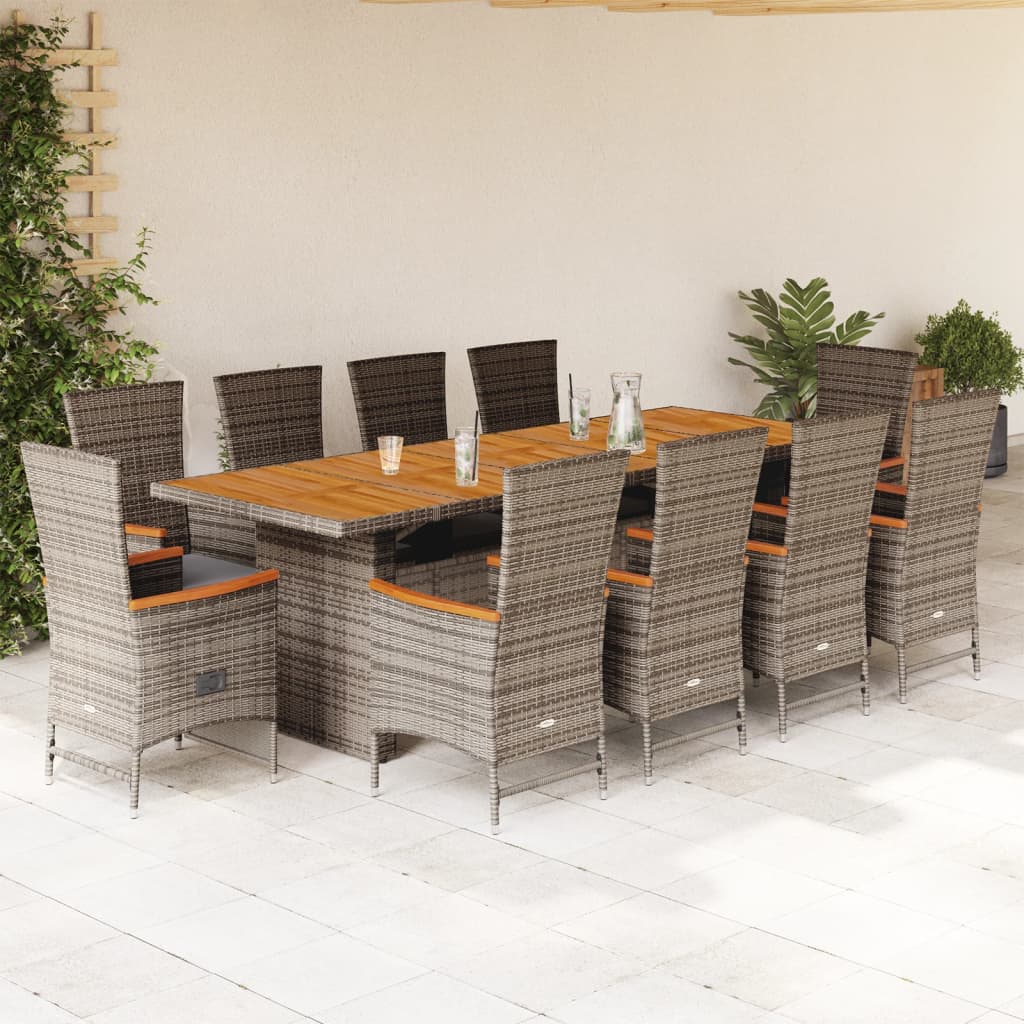 vidaXL Set mobilier de grădină cu perne, 11 piese, gri, poliratan