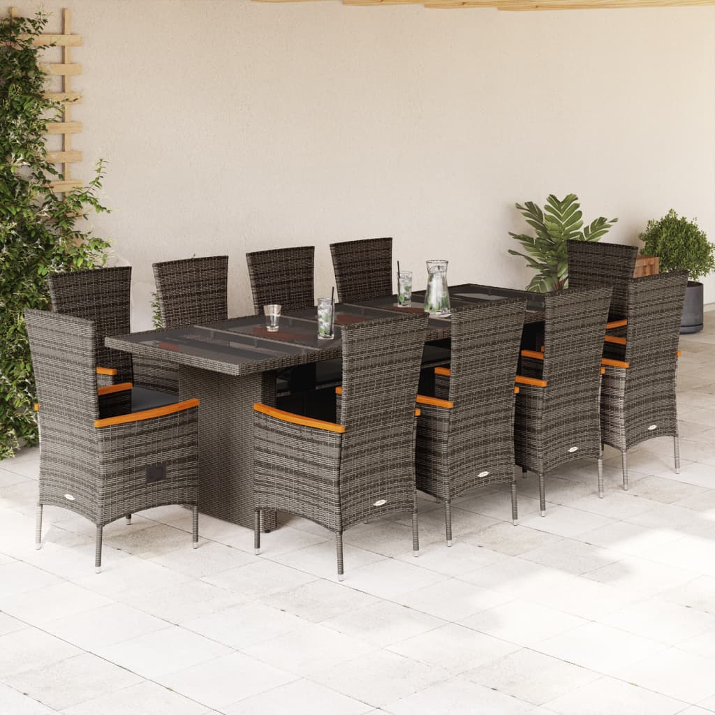 vidaXL 11-tlg. Garten-Essgruppe mit Kissen Grau Poly Rattan