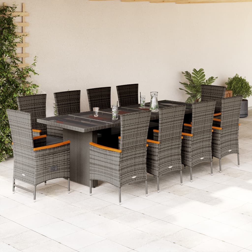 vidaXL Set mobilier de grădină cu perne, 11 piese, gri, poliratan