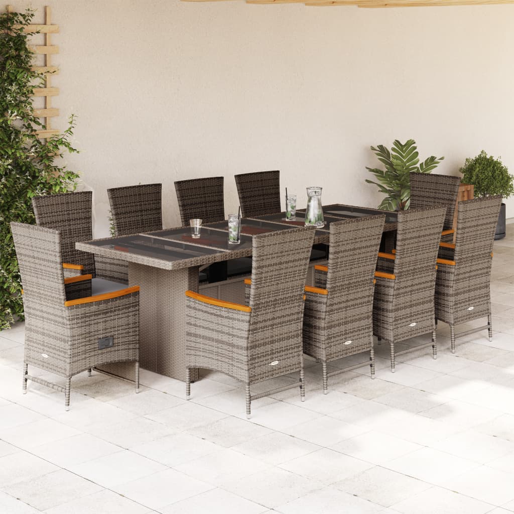 vidaXL Set mobilier de grădină cu perne, 11 piese, gri, poliratan