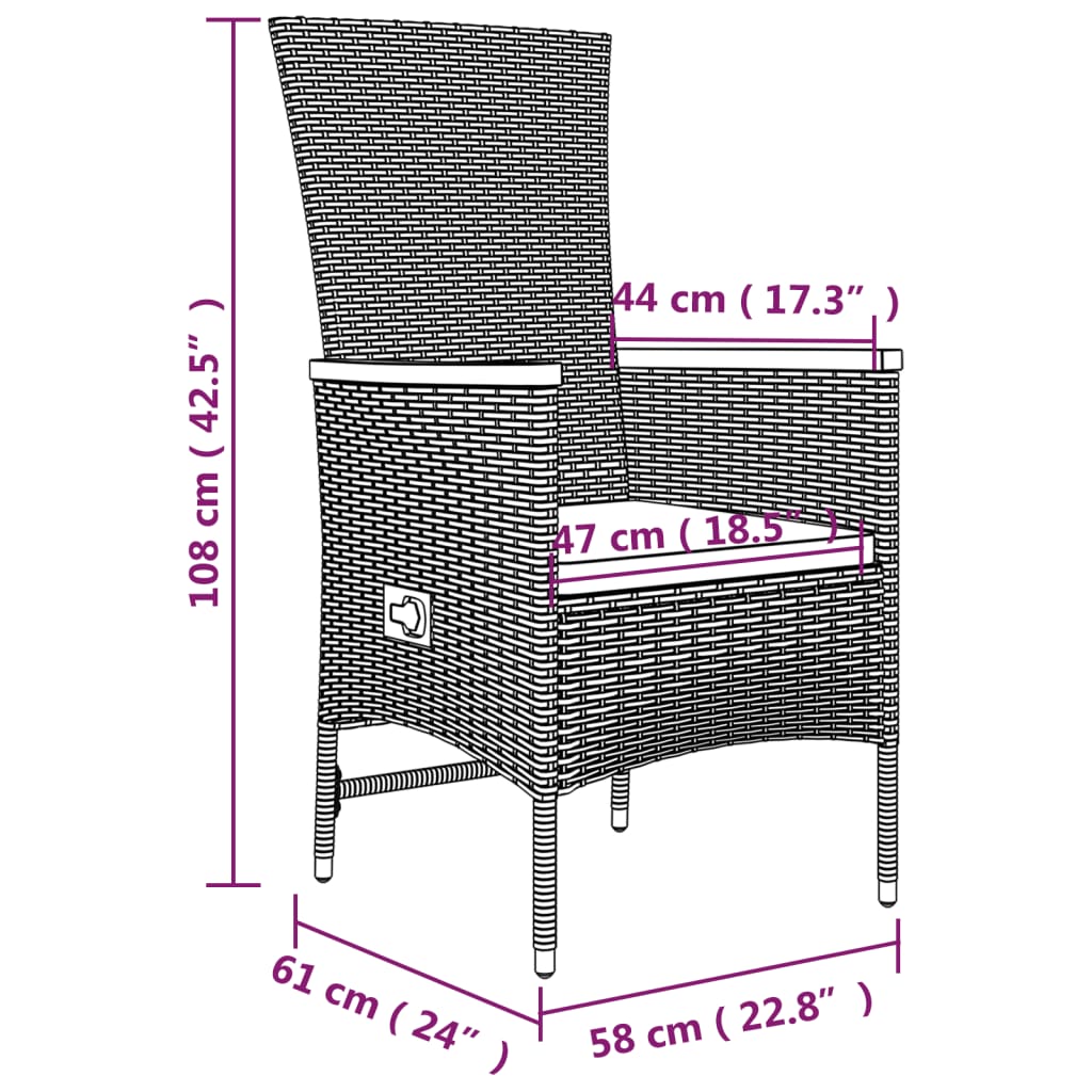 imagem de vidaXL 9 pcs conjunto de jantar p/ jardim c/ almofadões vime PE cinza10