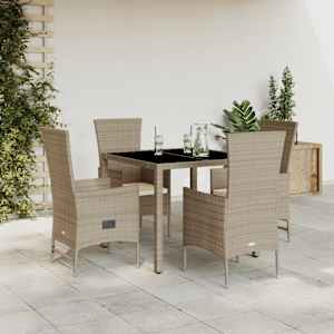 Vrtna jedilna garnitura 5-delna z blazinami bež poli ratan