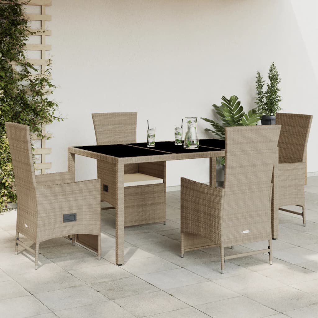 vidaXL 5-tlg. Garten-Essgruppe mit Kissen Beige Poly Rattan