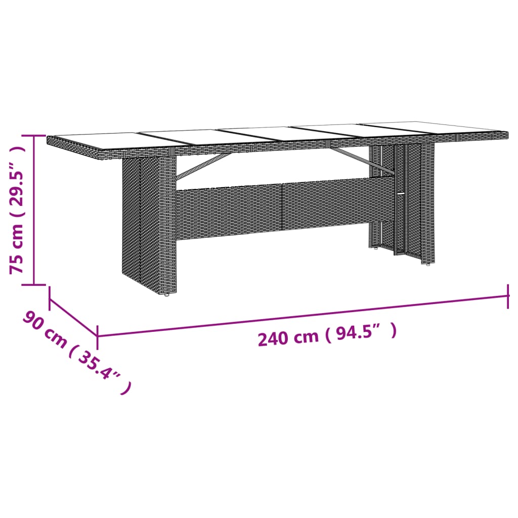 imagem de vidaXL 9 pcs conjunto de jantar p/ jardim com almofadões vime PE bege7