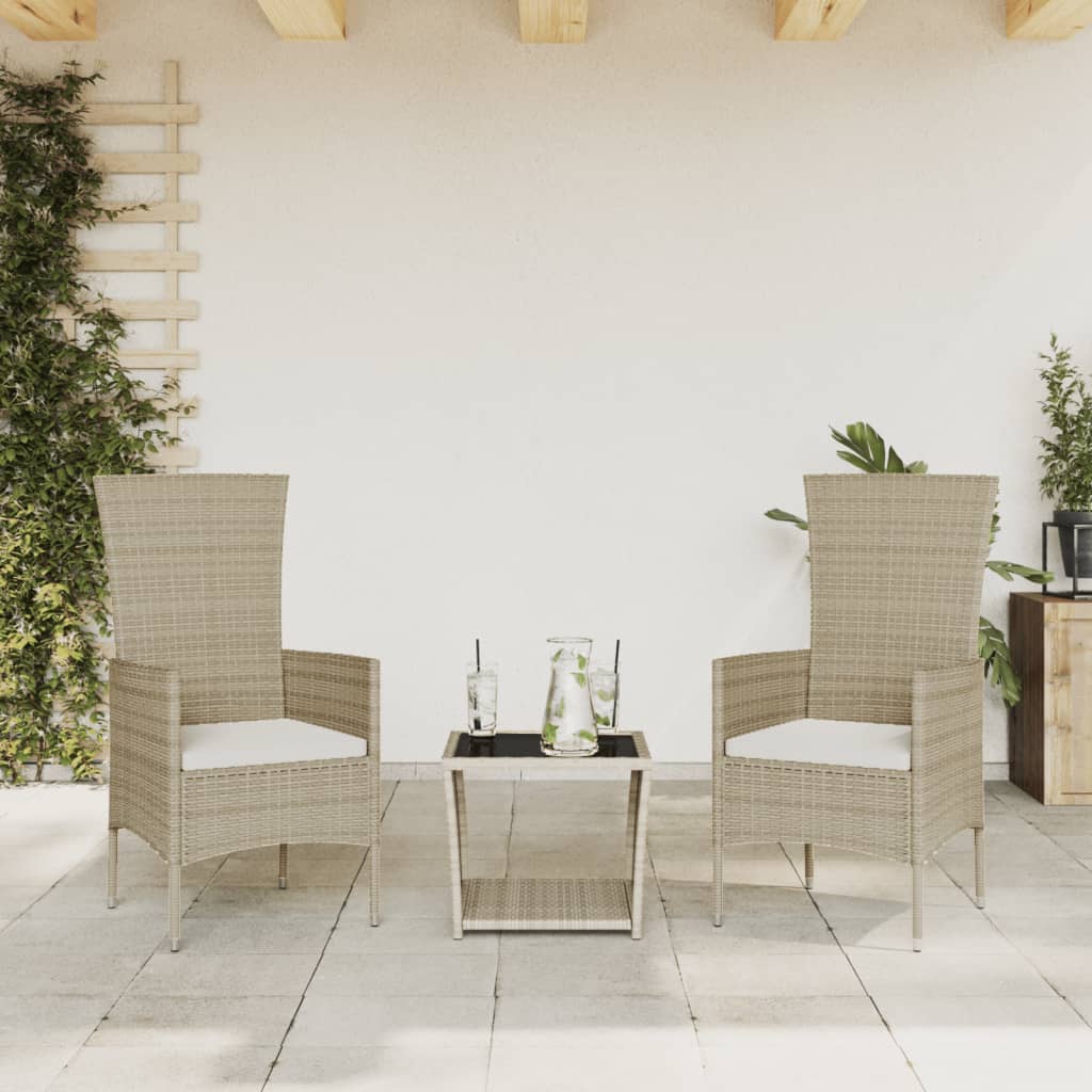 vidaXL 3-tlg. Garten-Essgruppe mit Kissen Beige Poly Rattan