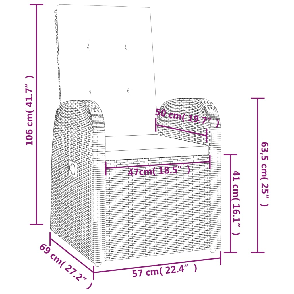 imagem de vidaXL 9 pcs conjunto de jantar p/ jardim c/ almofadões vime PE cinza10