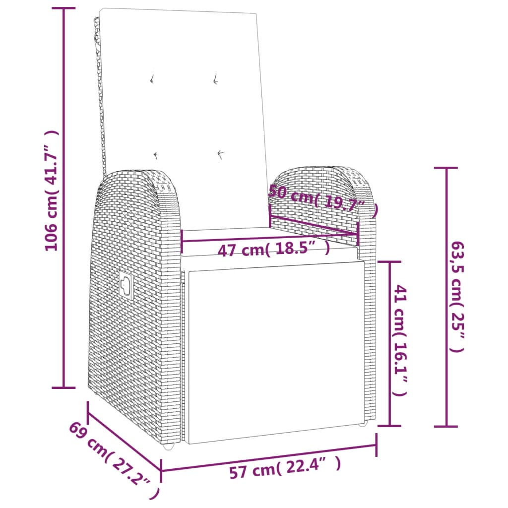 imagem de vidaXL 7 pcs conjunto de jantar p/ jardim c/ almofadões vime PE cinza10