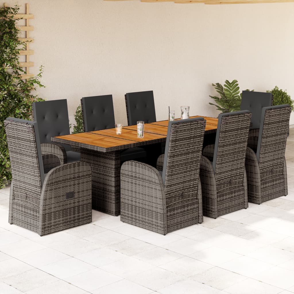 imagem de vidaXL 9 pcs conjunto de jantar p/ jardim c/ almofadões vime PE cinza1