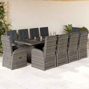 Vrtna jedilna garnitura 11-delna z blazinami siv poli ratan