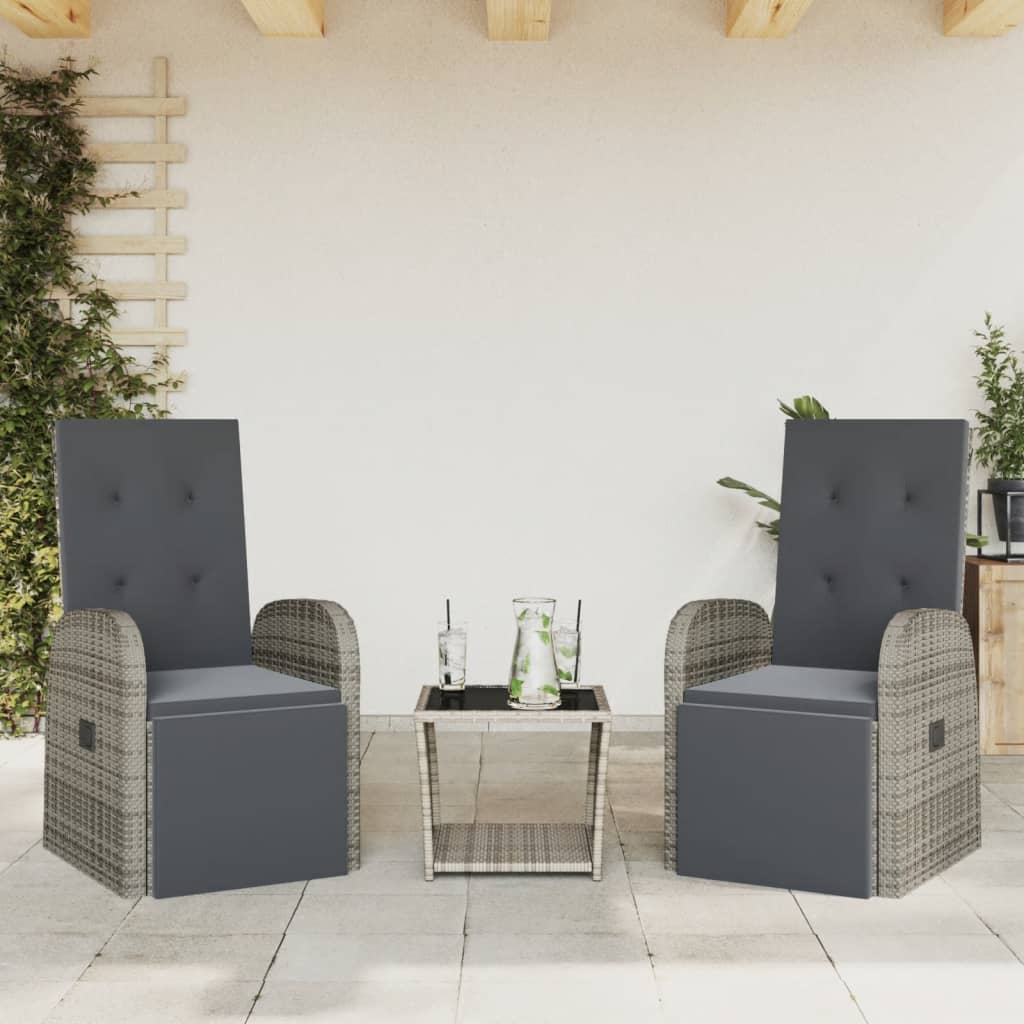 vidaXL Set mobilier de grădină cu perne, 3 piese, gri, poliratan