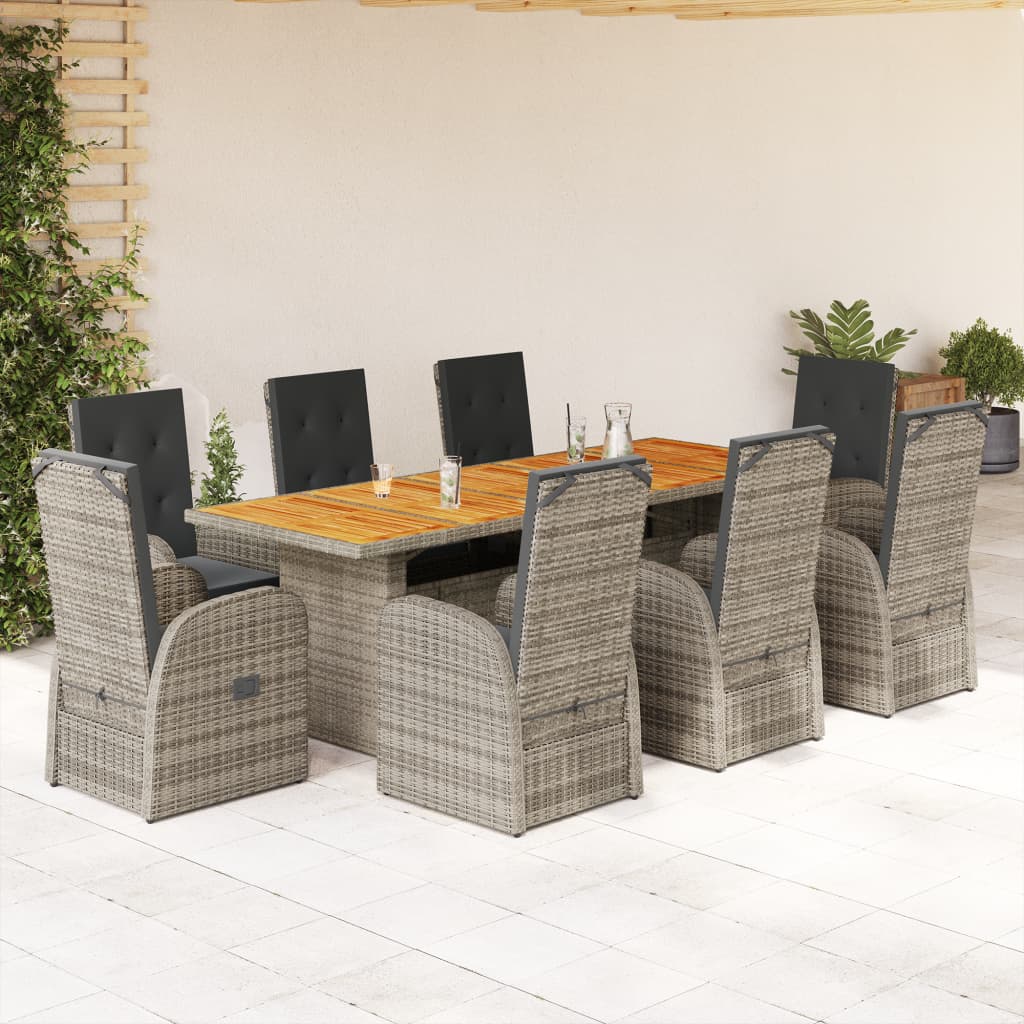 vidaXL 9-tlg. Garten-Essgruppe mit Kissen Grau Poly Rattan