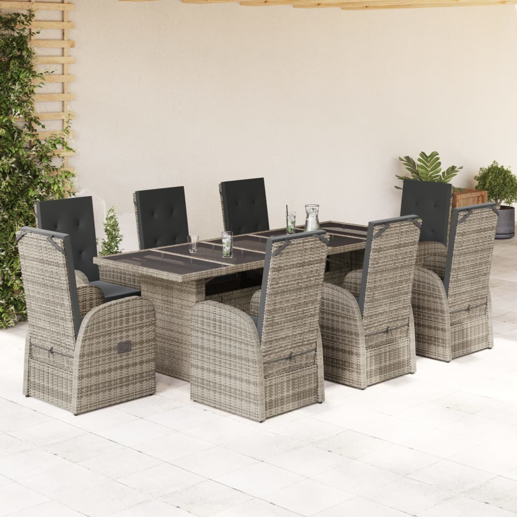 vidaXL 9-tlg. Garten-Essgruppe mit Kissen Grau Poly Rattan