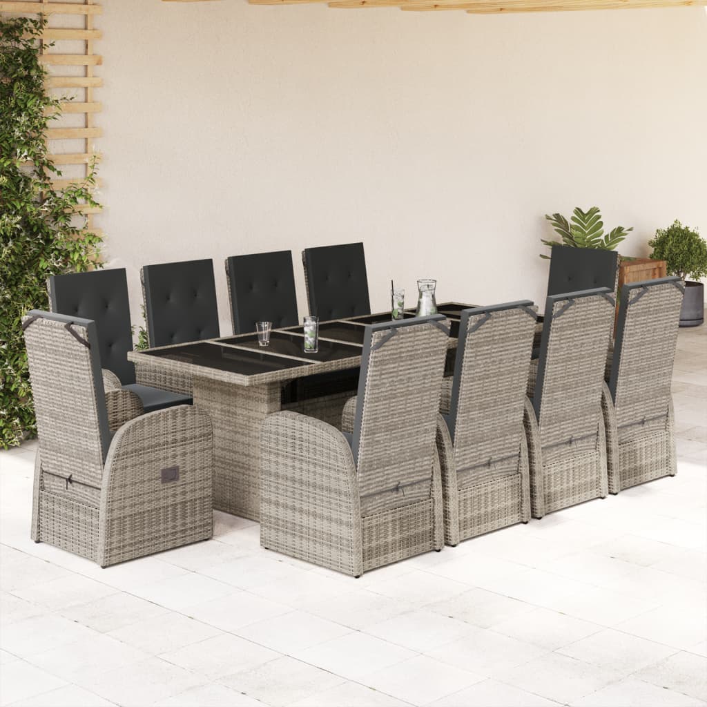vidaXL Set mobilier de grădină cu perne, 11 piese, gri, poliratan