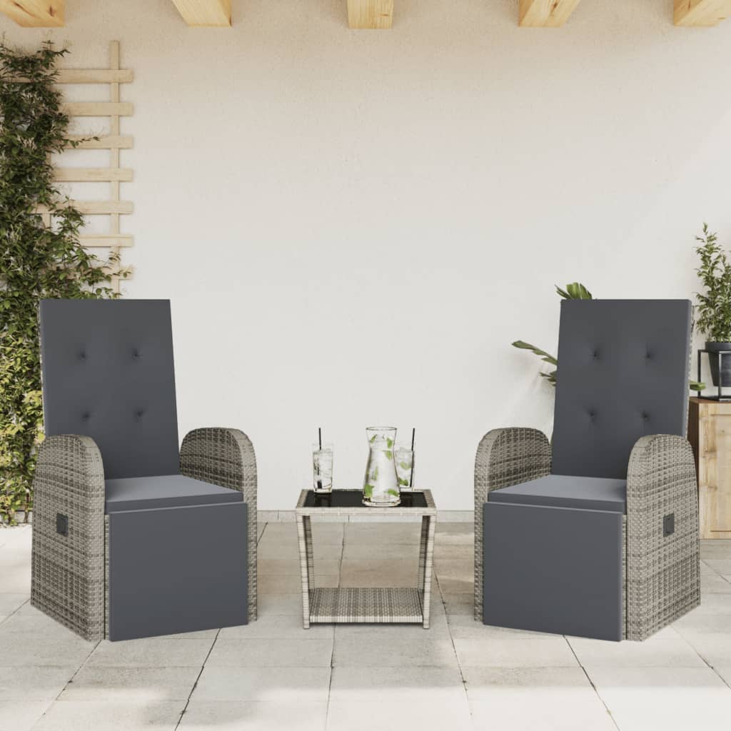 vidaXL 3-tlg. Garten-Essgruppe mit Kissen Grau Poly Rattan