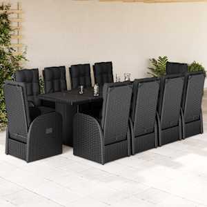 Vrtna jedilna garnitura 11-delna z blazinami črna poli ratan