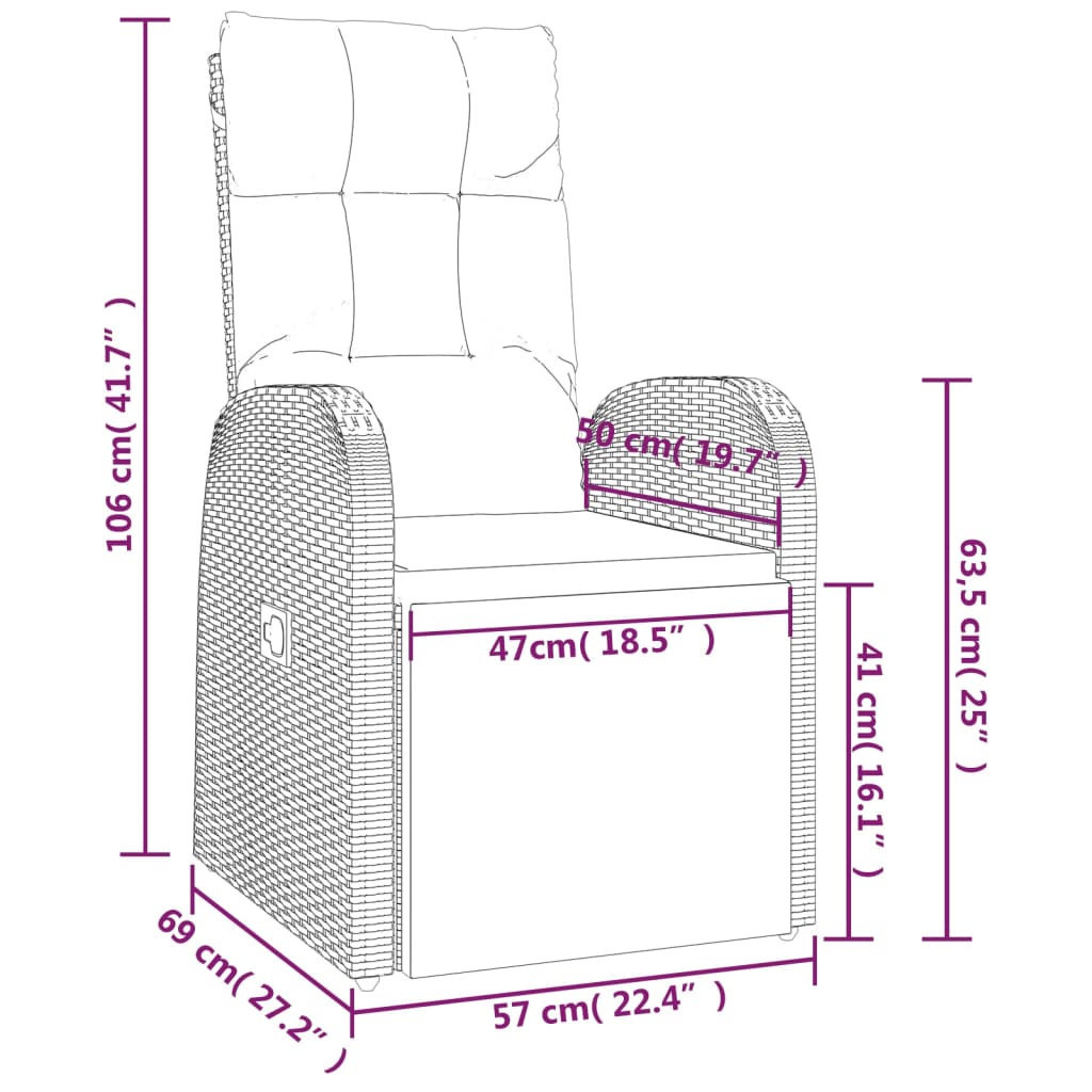 imagem de vidaXL 7 pcs conjunto de jantar p/ jardim c/ almofadões vime PE preto10