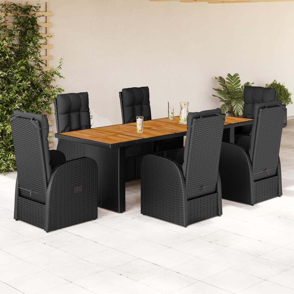 Vidaxl - vidaXL 7 pcs conjunto de jantar p/ jardim c/ almofadões vime PE preto