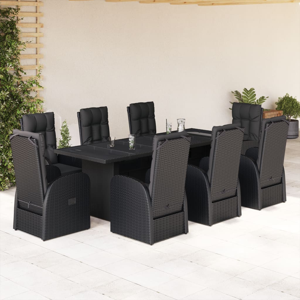 vidaXL Set mobilier de grădină cu perne, 9 piese, negru, poliratan