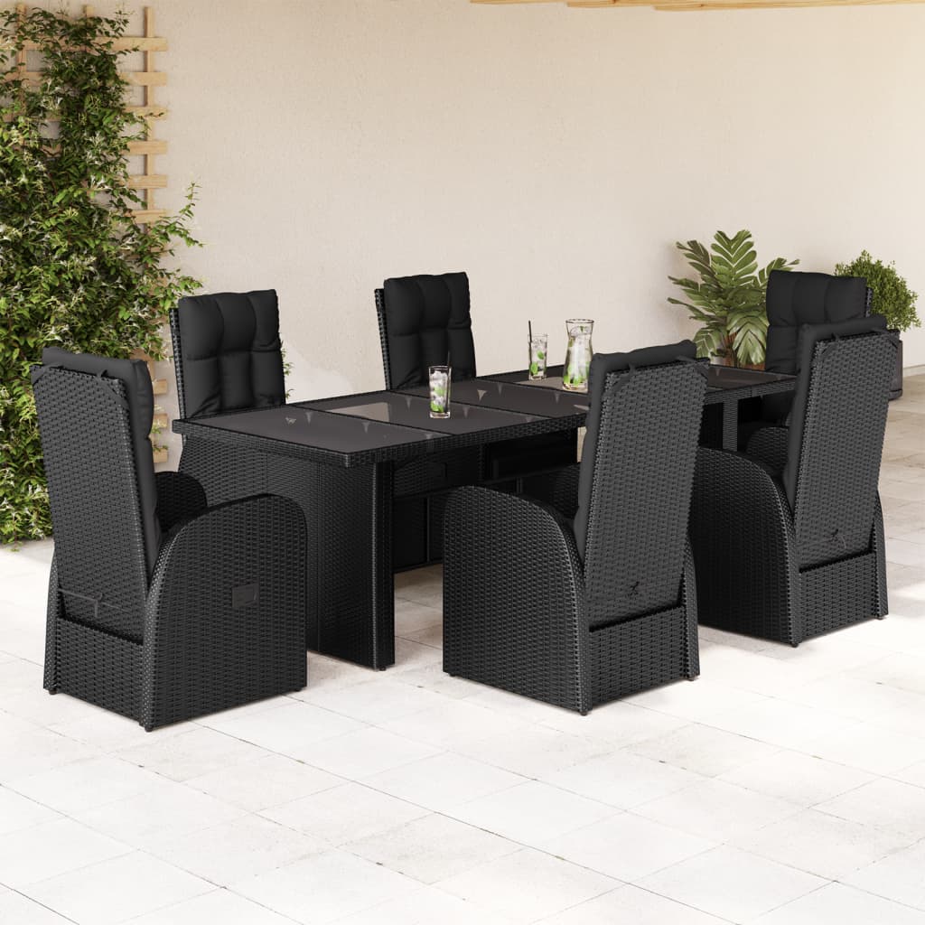 Vidaxl - vidaXL 7 pcs conjunto de jantar p/ jardim c/ almofadões vime PE preto