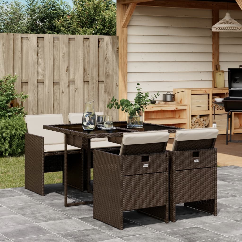 vidaXL 5-tlg. Garten-Essgruppe mit Kissen Braun Poly Rattan