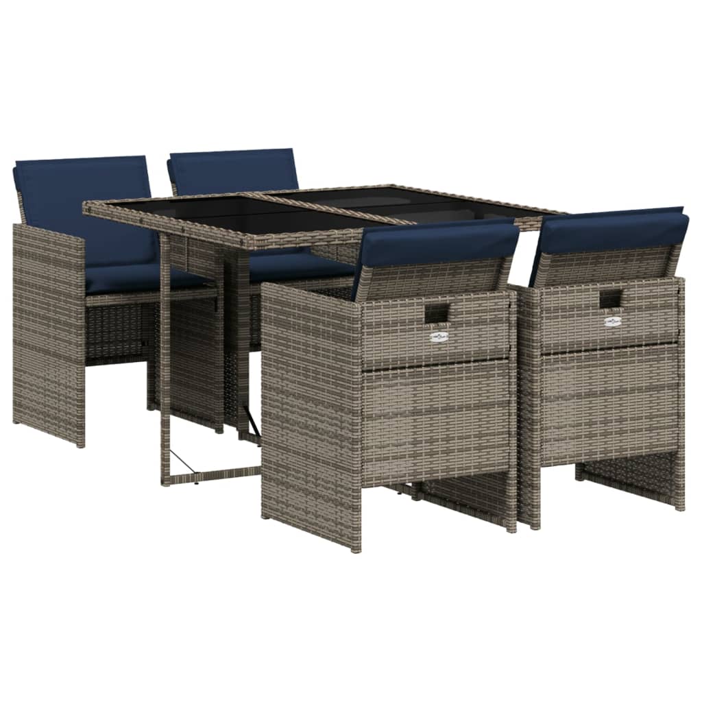 Patio Dining Set with Cushions Garden Table and Chair Gray Poly Rattan vidaXL - Picture 12 of 70