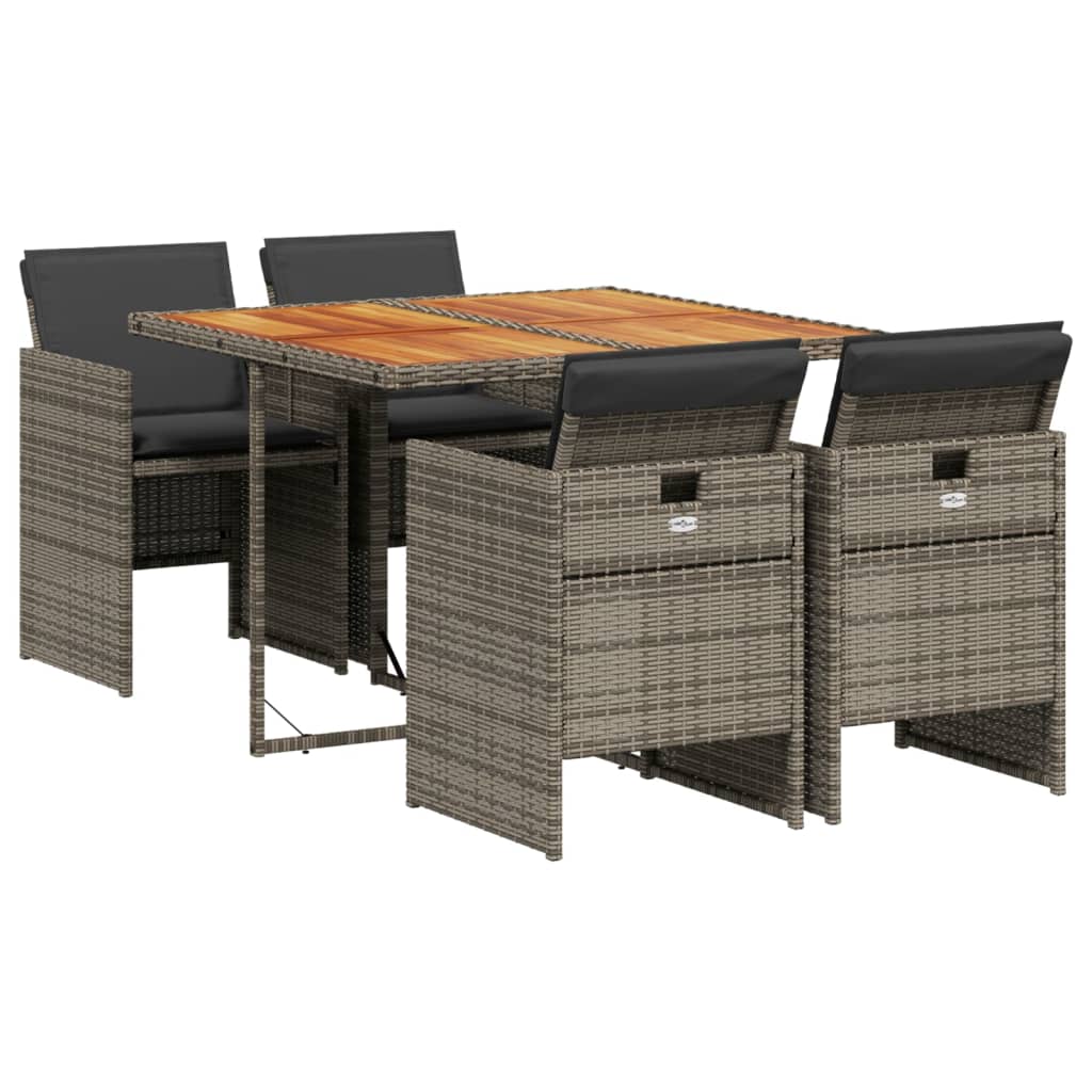 vidaXL Set mobilier de grădină cu perne, 5 piese, gri, poliratan