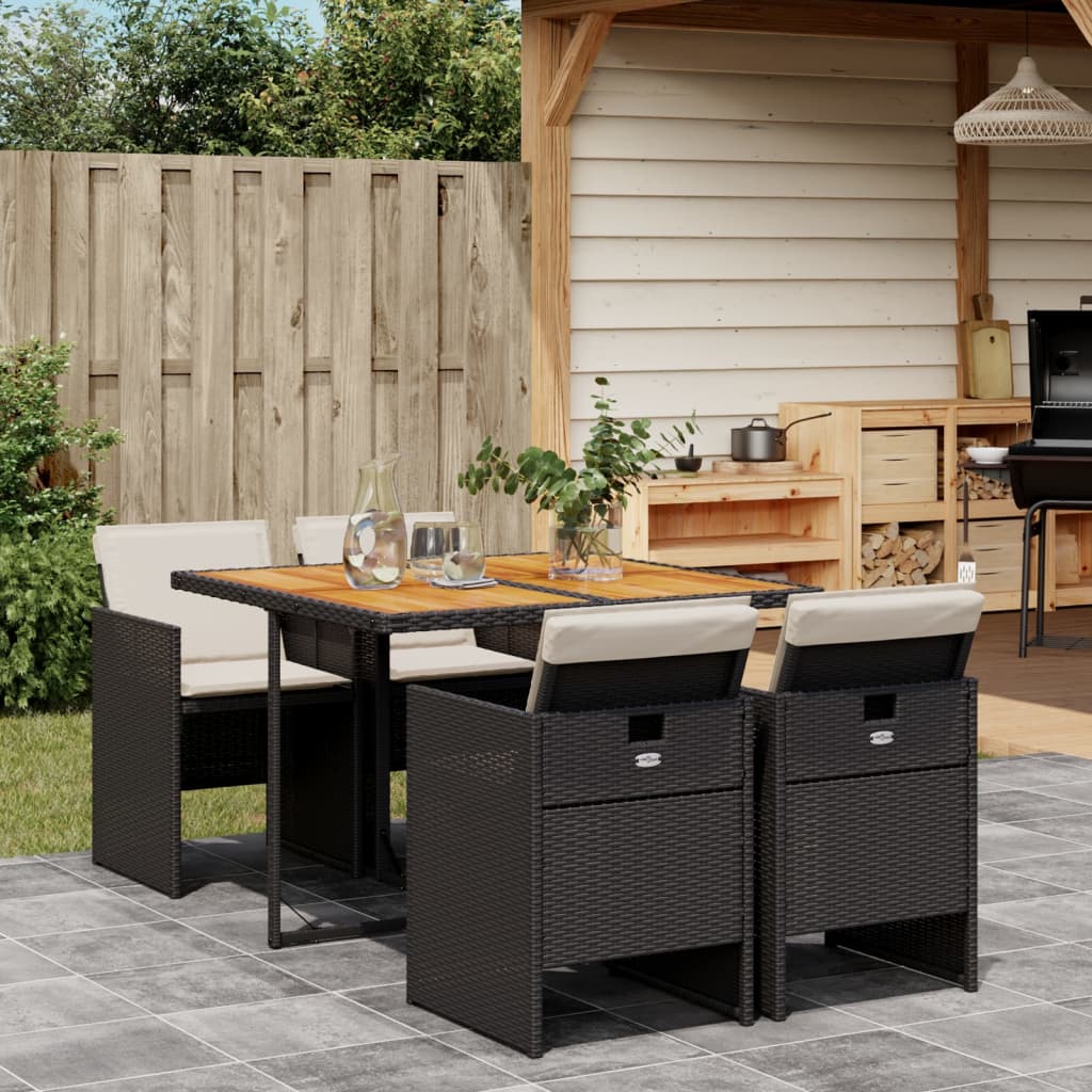 vidaXL 5-tlg. Garten-Essgruppe mit Kissen Schwarz Poly Rattan