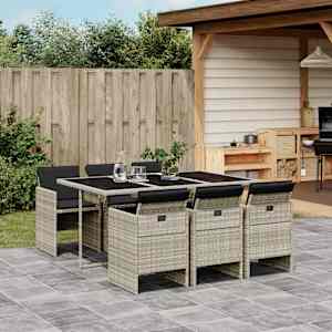 Vrtna jedilna garnitura 7-delna z blazinami sv. siv poli ratan