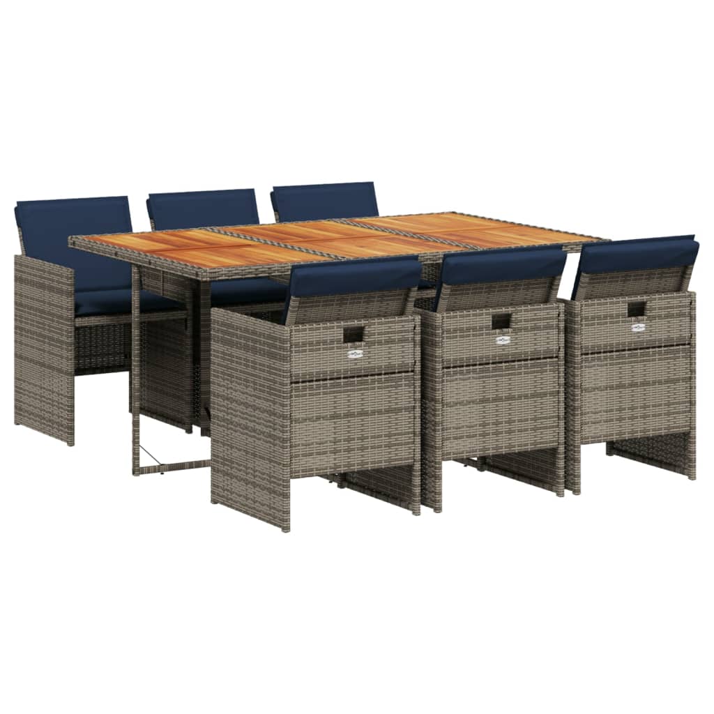 Patio Dining Set with Cushions Garden Table and Chair Gray Poly Rattan vidaXL - Picture 24 of 70