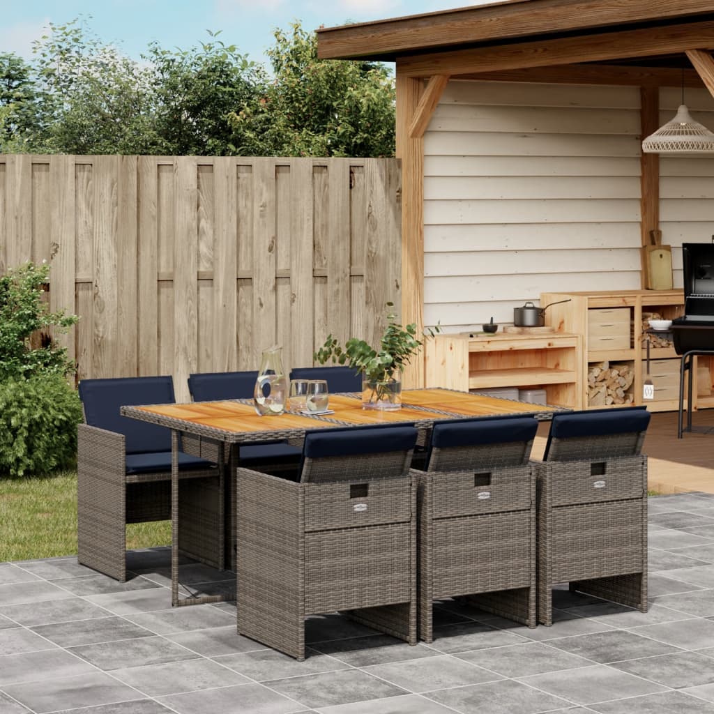 Patio Dining Set with Cushions Garden Table and Chair Gray Poly Rattan vidaXL - Picture 23 of 70