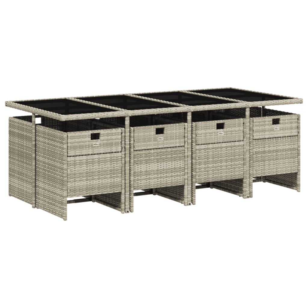 vidaXL 9-delige Tuinset met kussens poly rattan lichtgrijs afbeelding