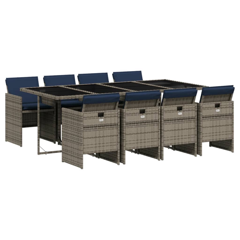Patio Dining Set with Cushions Garden Table and Chair Gray Poly Rattan vidaXL - Picture 36 of 70
