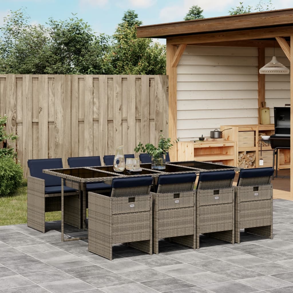 Patio Dining Set with Cushions Garden Table and Chair Gray Poly Rattan vidaXL - Picture 35 of 70