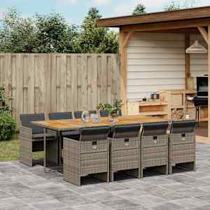 Vrtna jedilna garnitura 9-delna z blazinami siv poli ratan